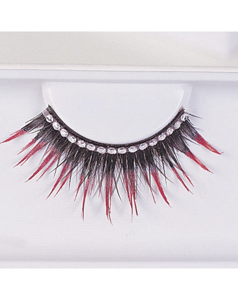 Eyelashes Black with Red Tips and Rhinestones