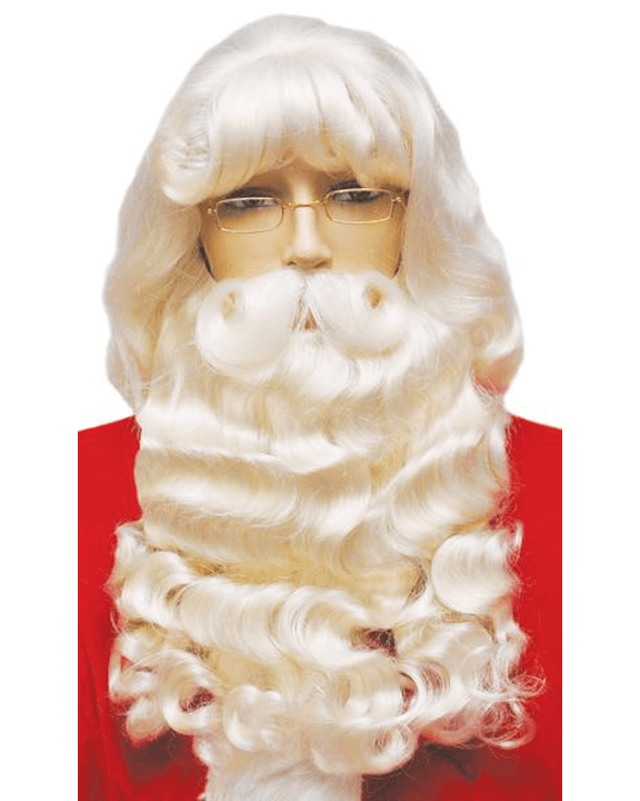 Lacey Costume Santa Set Supreme with Handmade Mustache 007ex Extra Large - MaxWigs, costume santa wig, santa beard, santa wig, santa mustache, santa eyebrows, christmas wigs, st. nicholas wig, st nicholas beard, santa beard set, wig and beard for santa