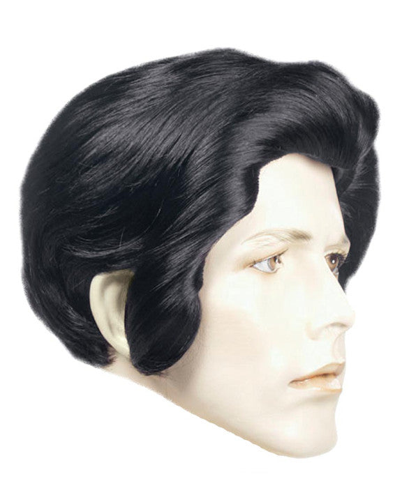 Costume wig, theatre wig, theater wig, mens costume wig, greaser wig, elvis wig, mens 50’s wig, mens 1950’s wig, pompadour wig