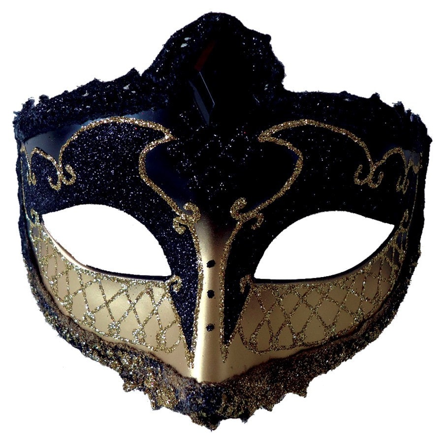 Morris Mardi Gras Eye Mask Black Gold - MaxWigs
