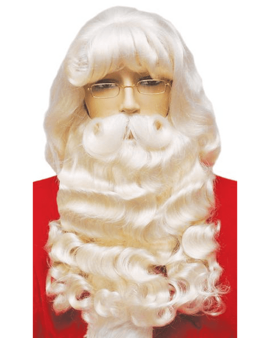 Lacey Costume Santa Set Supreme with Handmade Mustache 007ex Extra Large - MaxWigs, costume santa wig, santa beard, santa wig, santa mustache, santa eyebrows, christmas wigs, st. nicholas wig, st  nicholas beard, santa beard set, wig and beard for santa