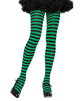 Green & Black Striped Women's Tights