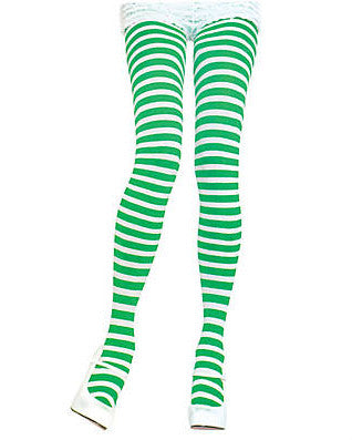 Green & White Striped Women's Tights